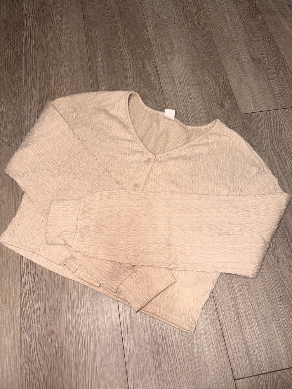 SHEIN Cream Textured V-Neck Top